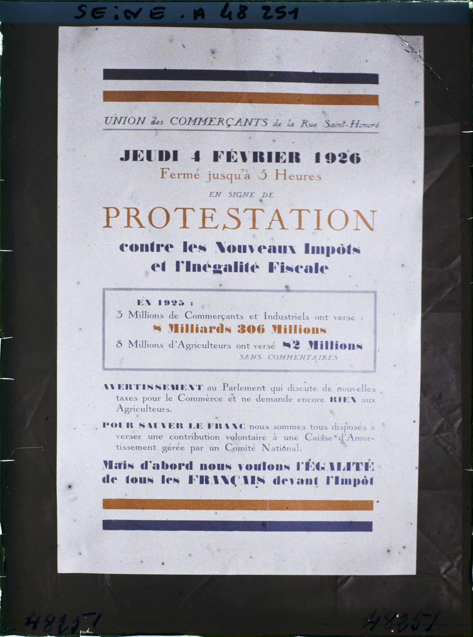 Image représentant Affiche de protestation des commerçants de la rue Saint-Honoré contre l'augmentation des impôts