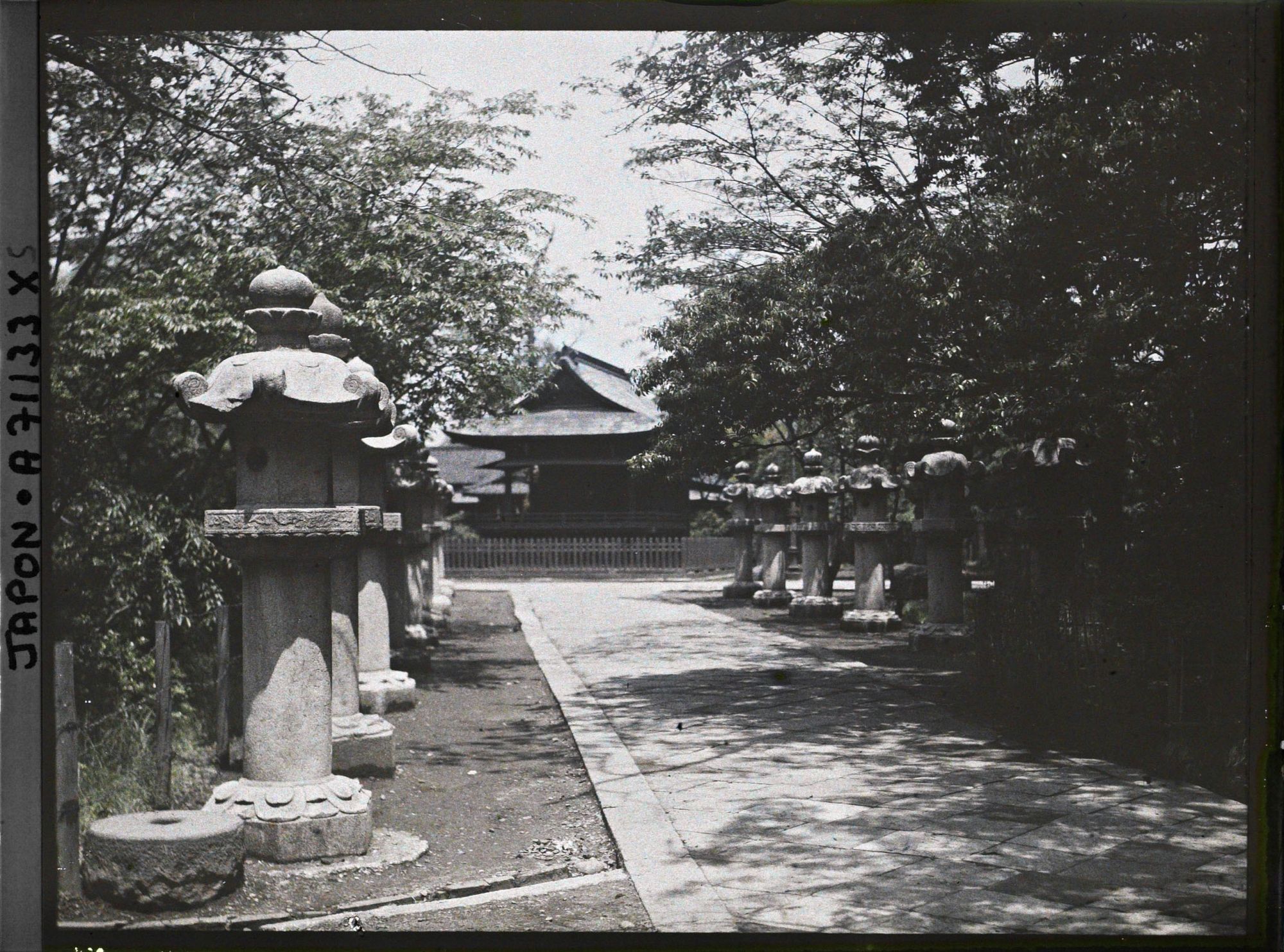 Image représentant Allée bordée de lanternes dans un temple ou un sanctuaire