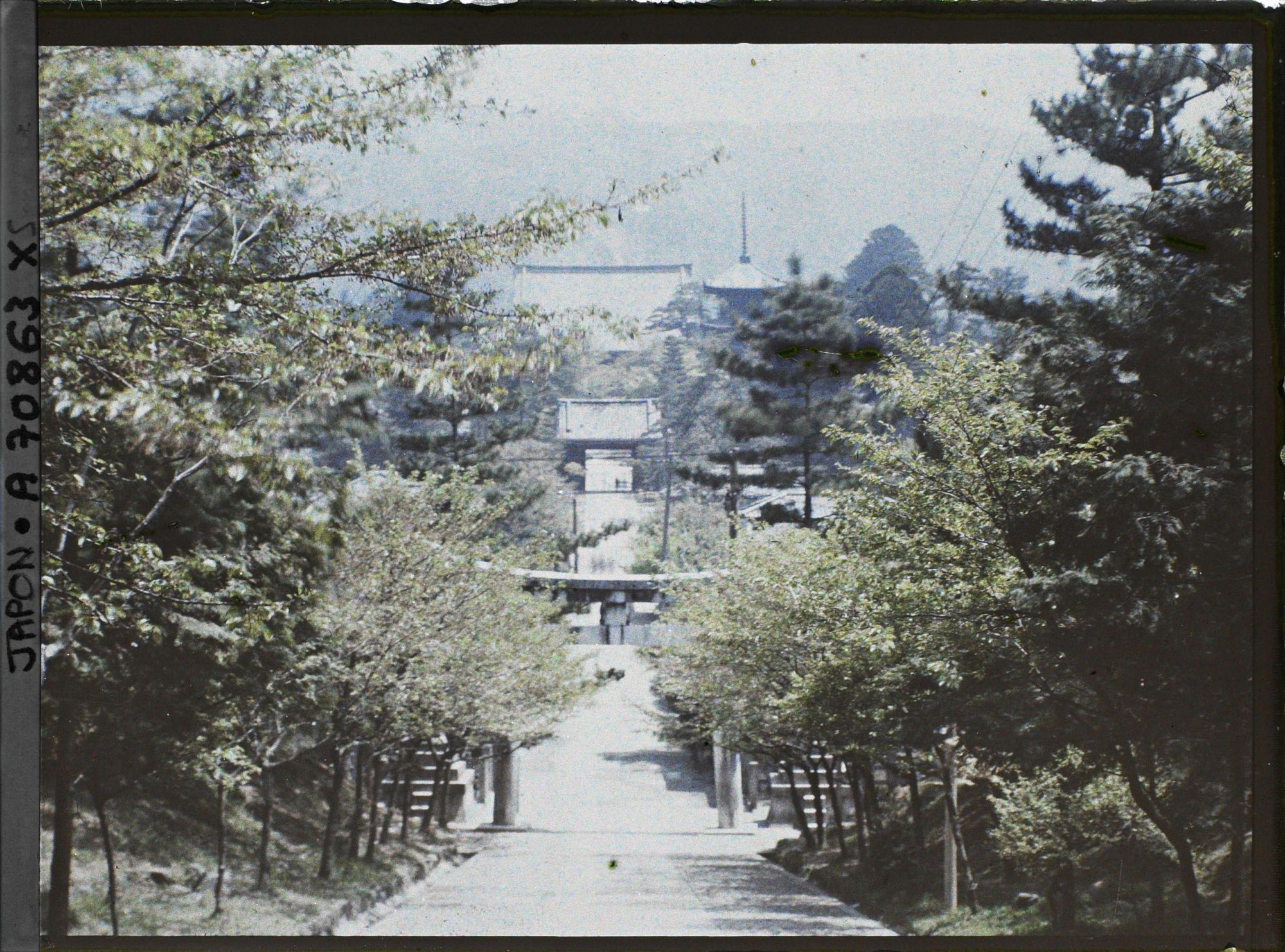 Image représentant Vue du temple Shinnyo-dô depuis l'entrée du sanctuaire Munetada-jinja