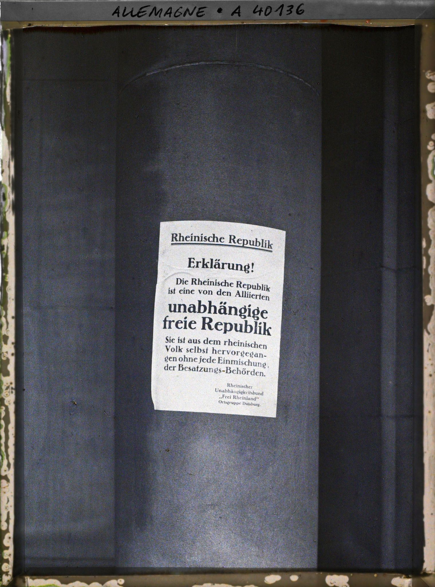 Image représentant Prusse , Duisbourg, Affiche de la proclamation de la République