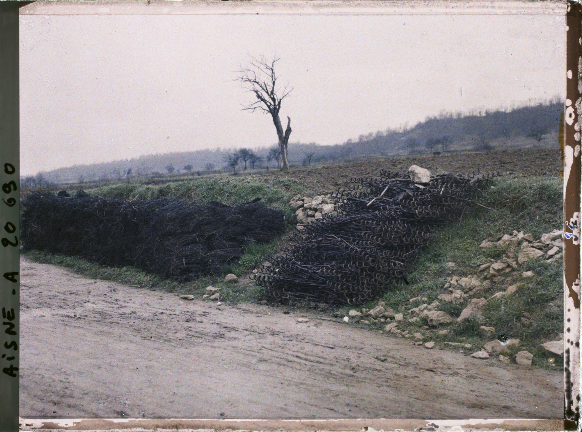 Image représentant France, Condé s/Aisne, Barbelés le long de la route, enlevés des Champs