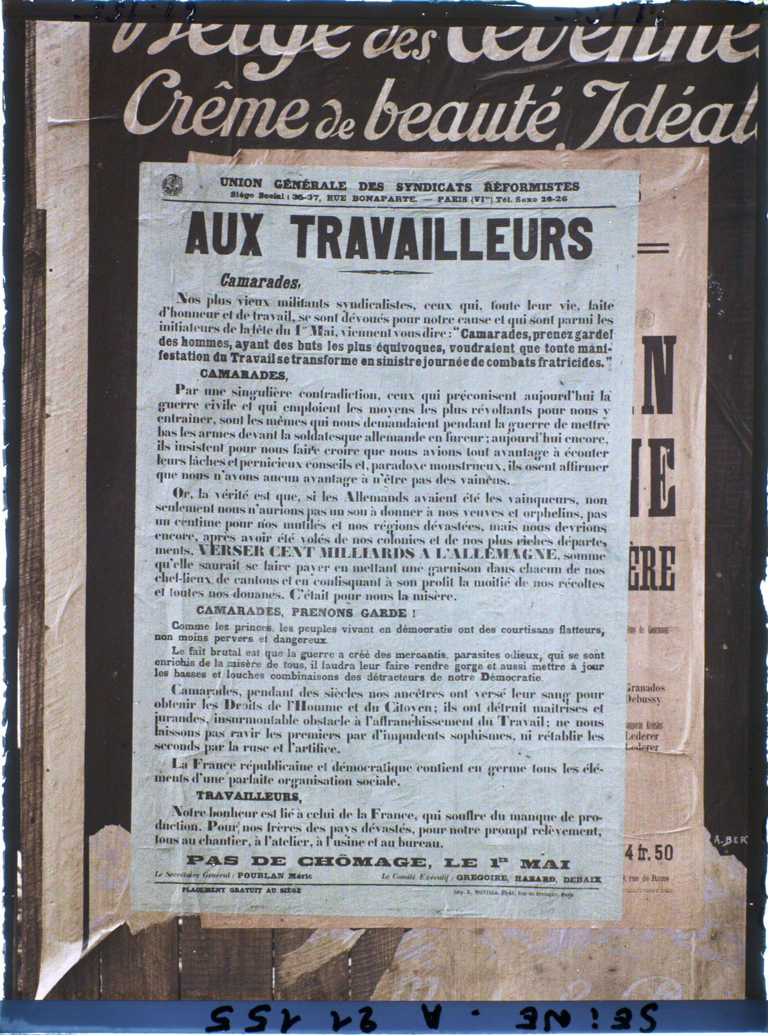 Image représentant Affiche de l'Union générale des syndicats réformistes, appel au travail à l'occasion du 1er mai