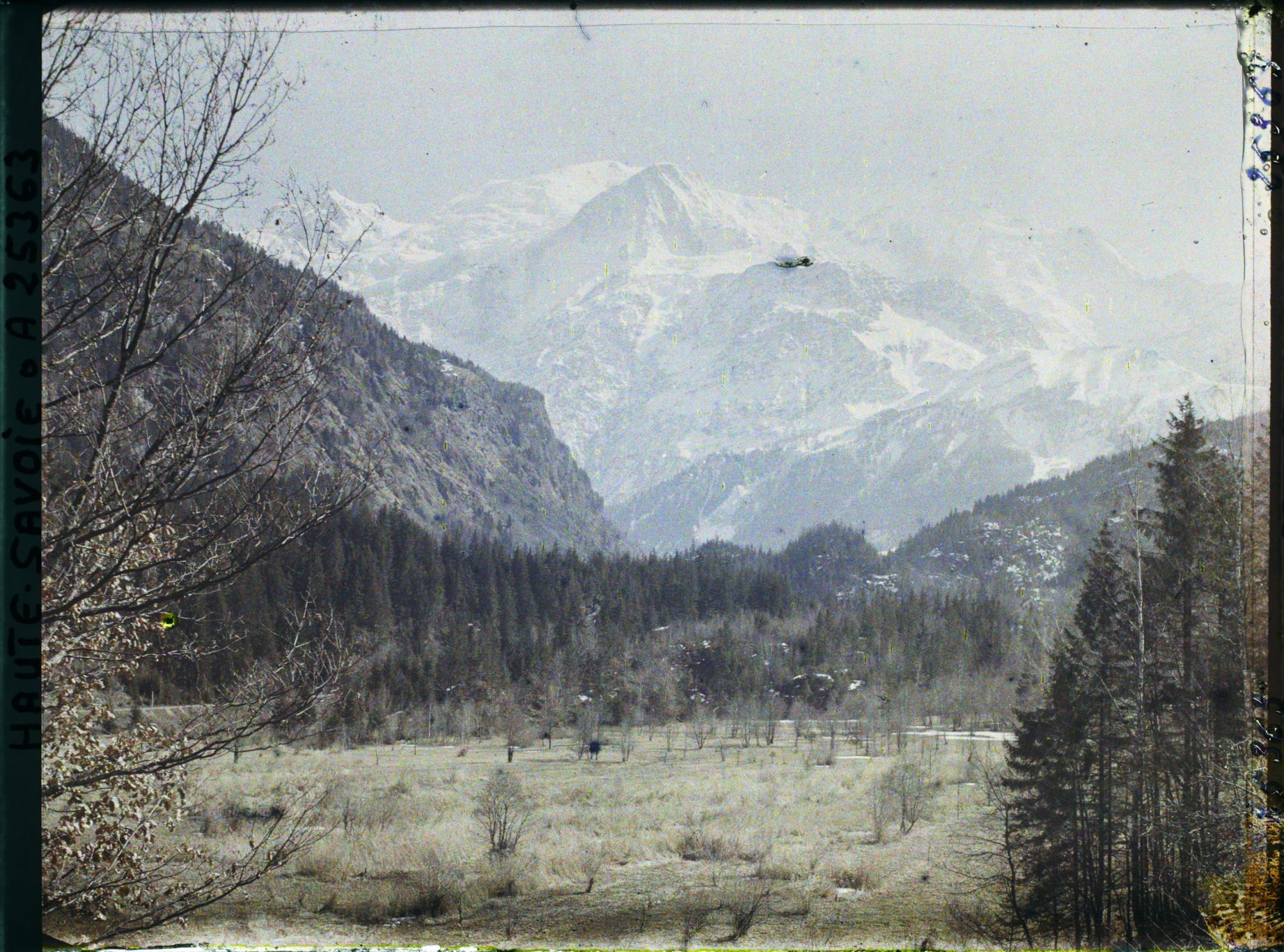 Image représentant France Les Alpes, Vallée de Chamonix ; L'Aige du Midi, le Dôme et l'Aige du Goûter, les Rognes, l'Aige de Biomassay, le Col de Voza et le Glacier de Miage
