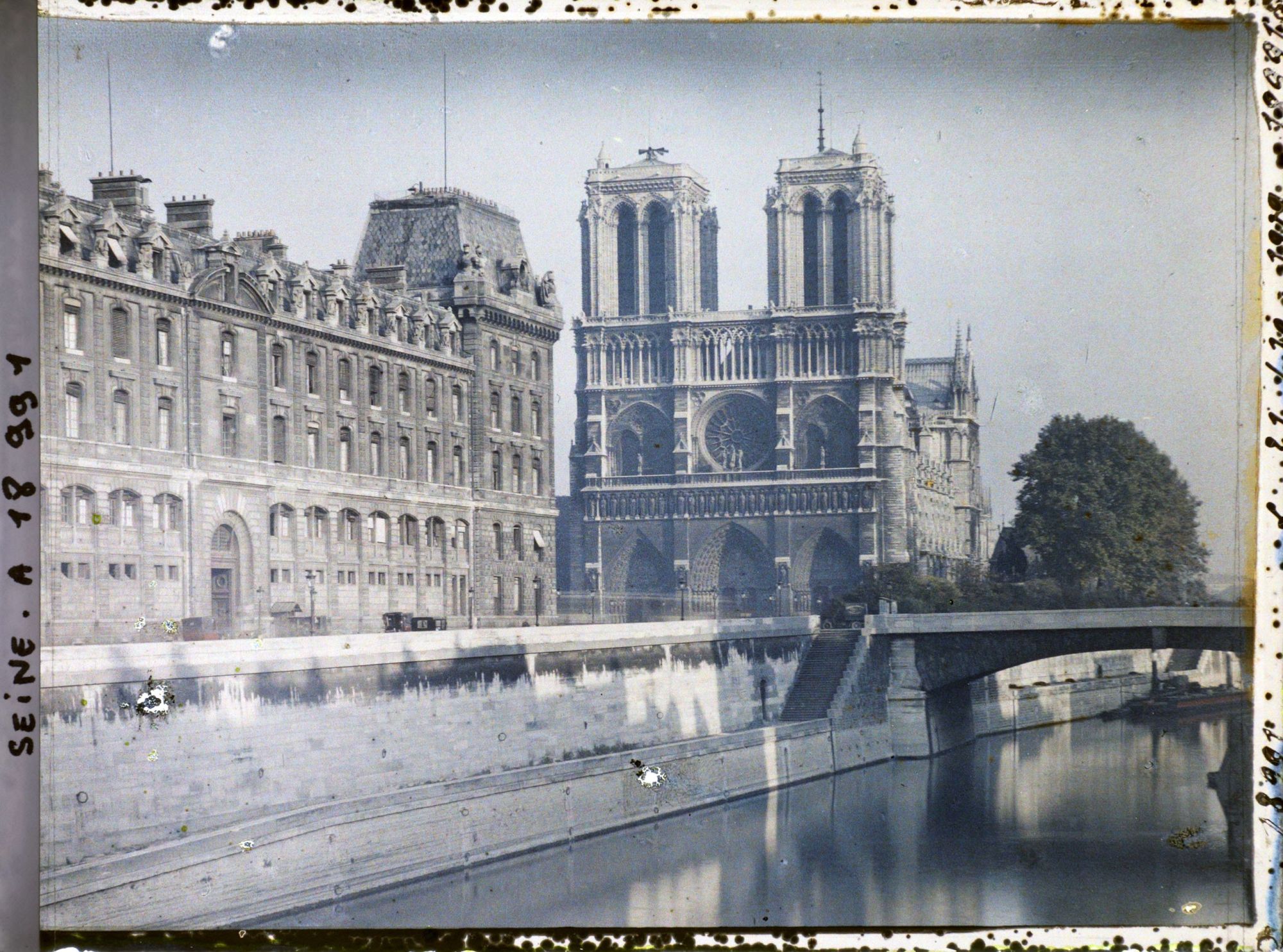 Image représentant Notre-Dame et la préfecture de police quai du Marché aux fleurs, vu du quai Saint-Michel