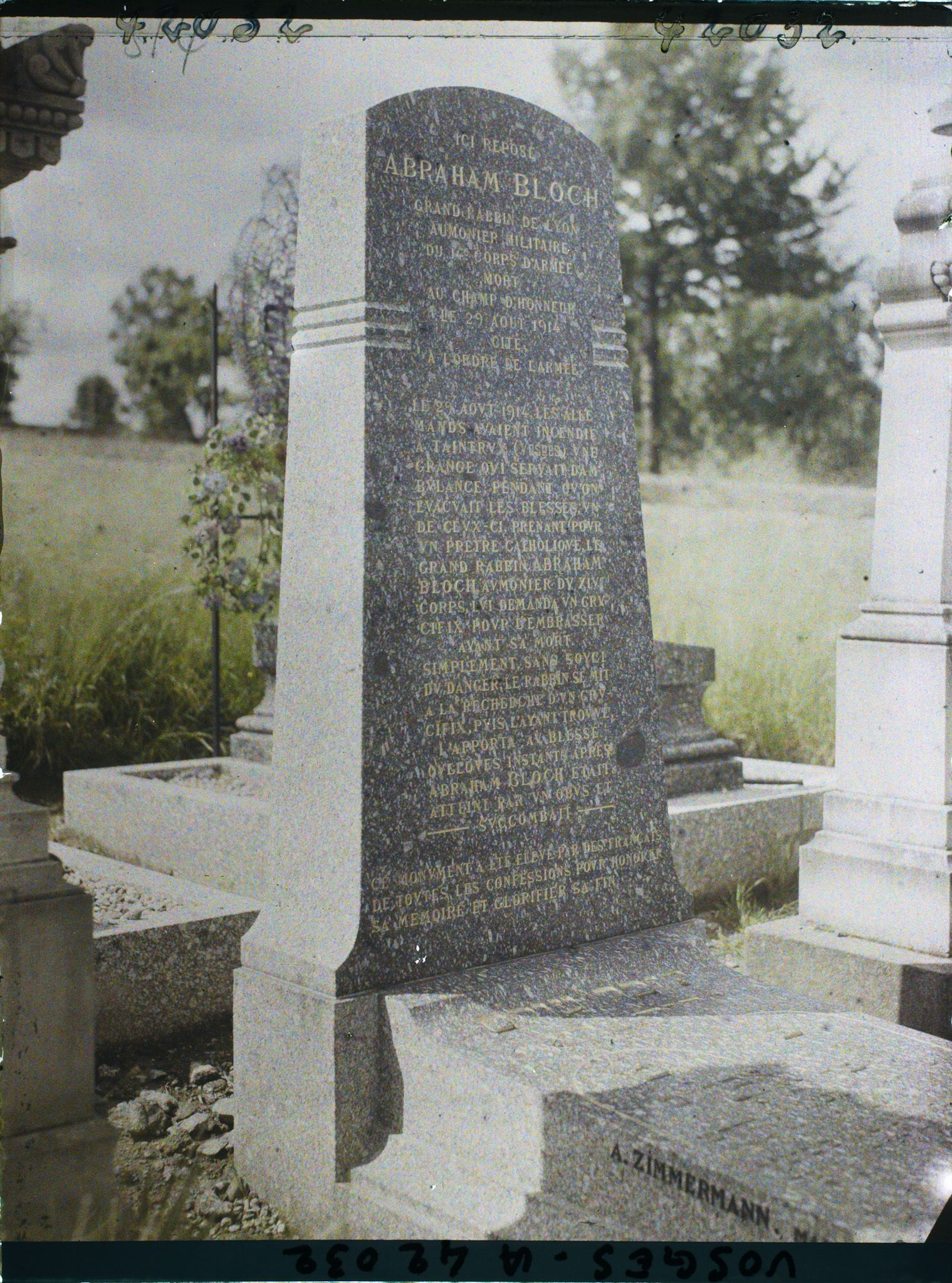 Image représentant France, St Dié, Tombe du Rabbin Bloch tué le 24 août/14 à Tunitrux