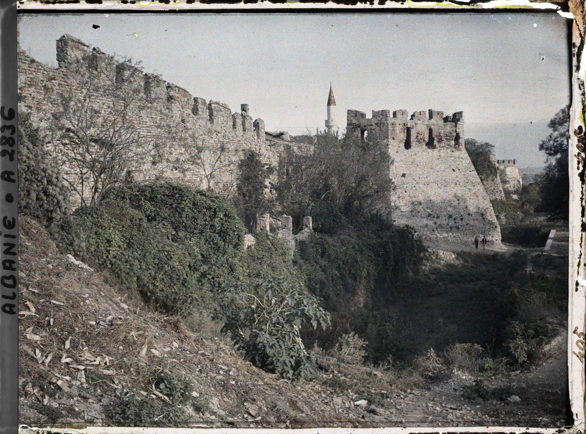 Image représentant Les fortifications de la ville et un minaret de mosquée vers le golfe de Durazzo