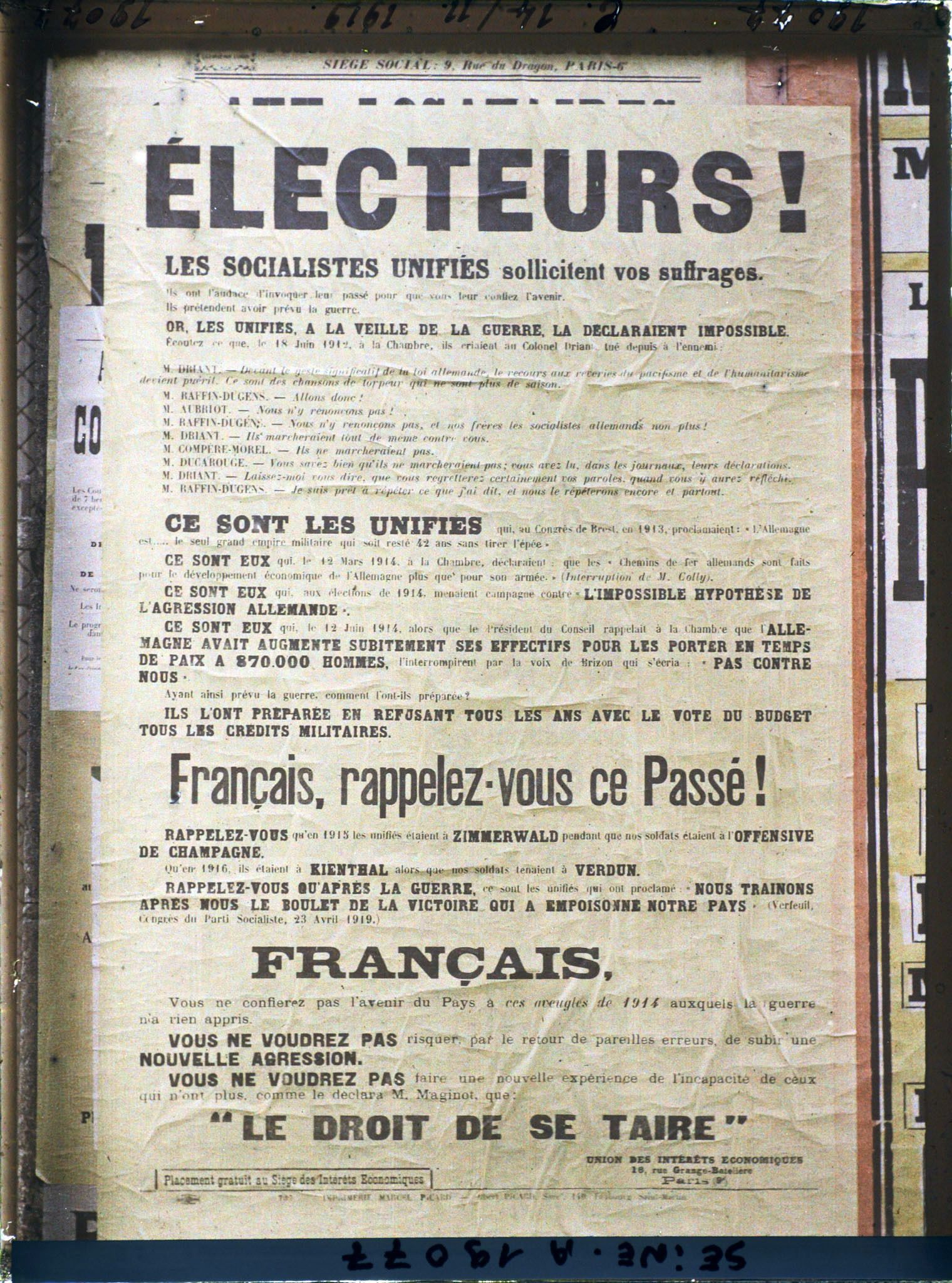 Image représentant Affiche de l'Union des intérêts économiques et sociaux pour les élections législatives de novembre 1919