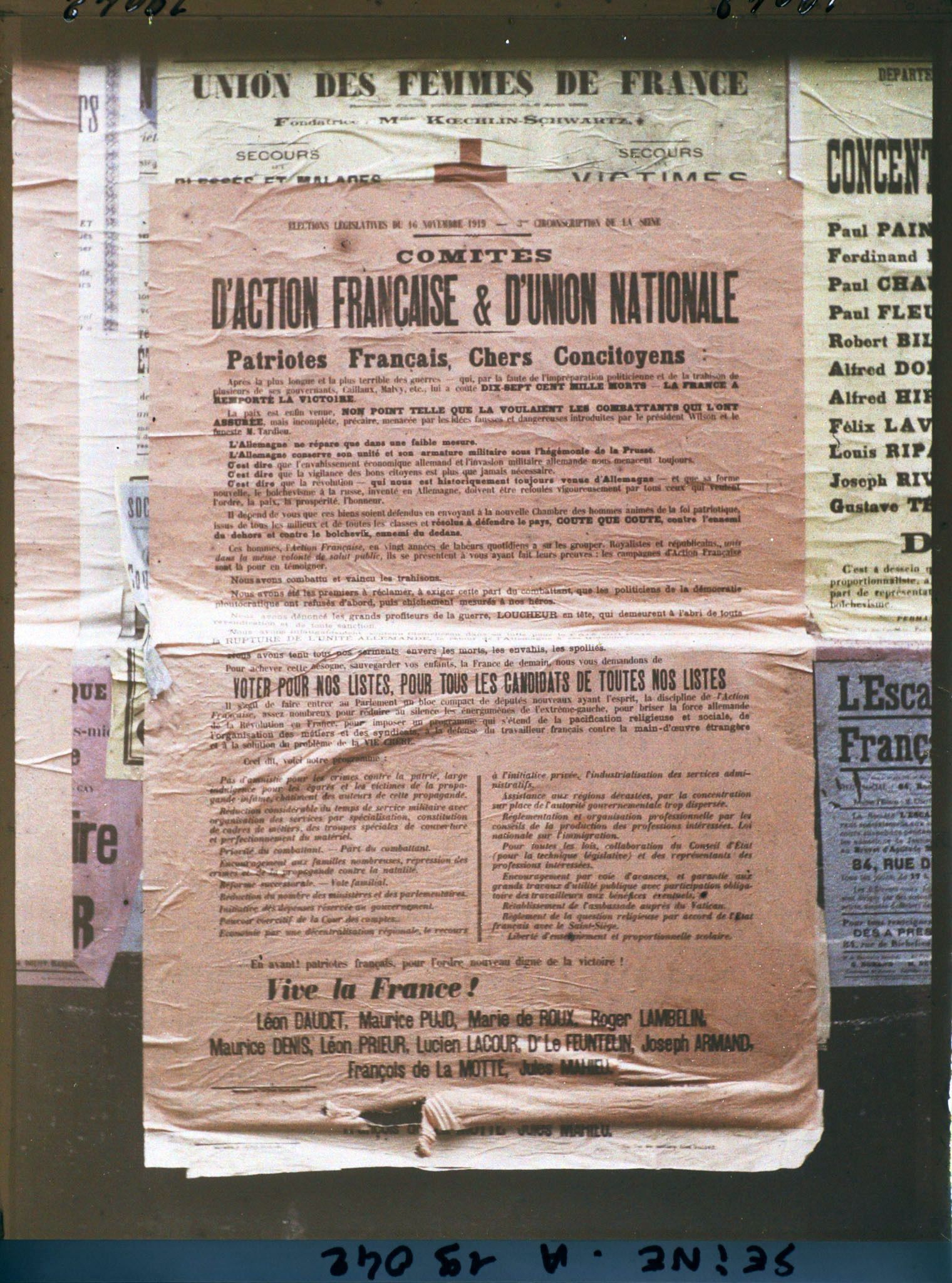 Image représentant Affiche des Comités d'Action française et d'Union nationale pour les élections législatives du 16 novembre 1919