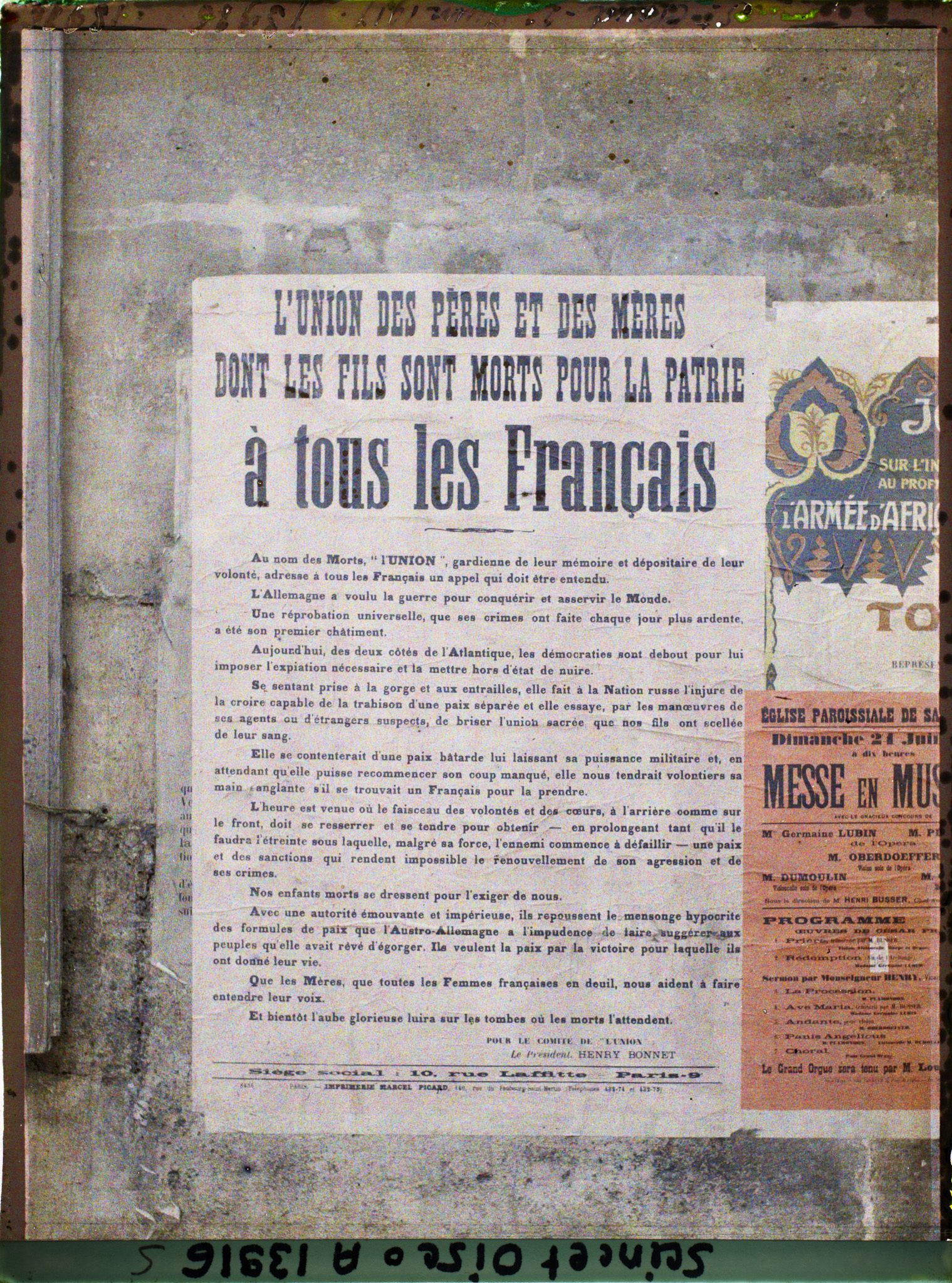 Image représentant Affiche de l'Union des Pères et des Mères dont les fils sont morts pour la Patrie
