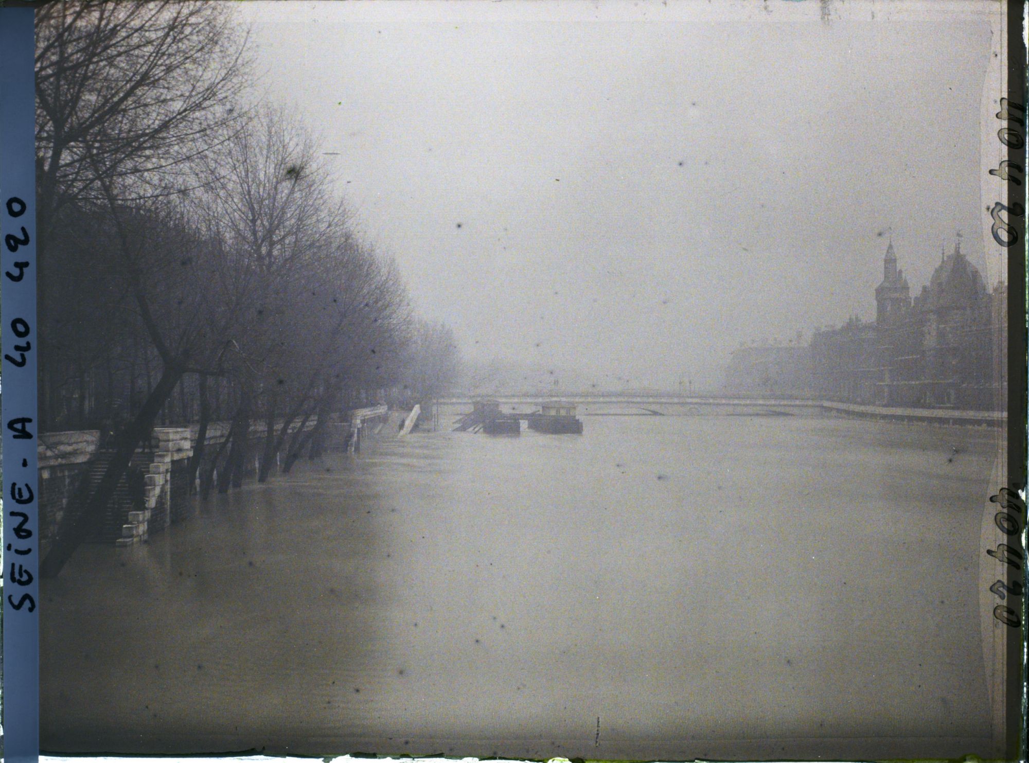 Image représentant La crue de la Seine quai de la Mégisserie, pont au Change et quai de l'Horloge