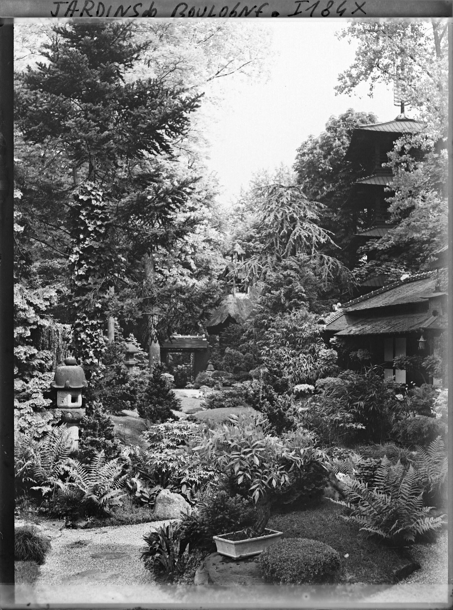 Image représentant Lanterne située aux abords de la maison ouest et jardin s'étirant au cœur du " village japonais "