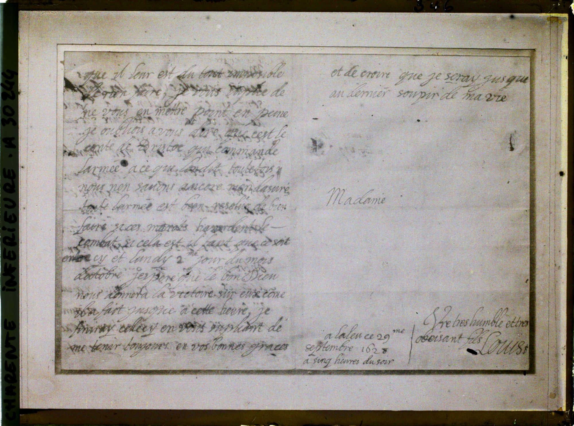 Image représentant Lettre autographe de Louis XIII à sa mère Marie de Médicis le 29 septembre 1628 - Musée d'Orbigny-Bernon