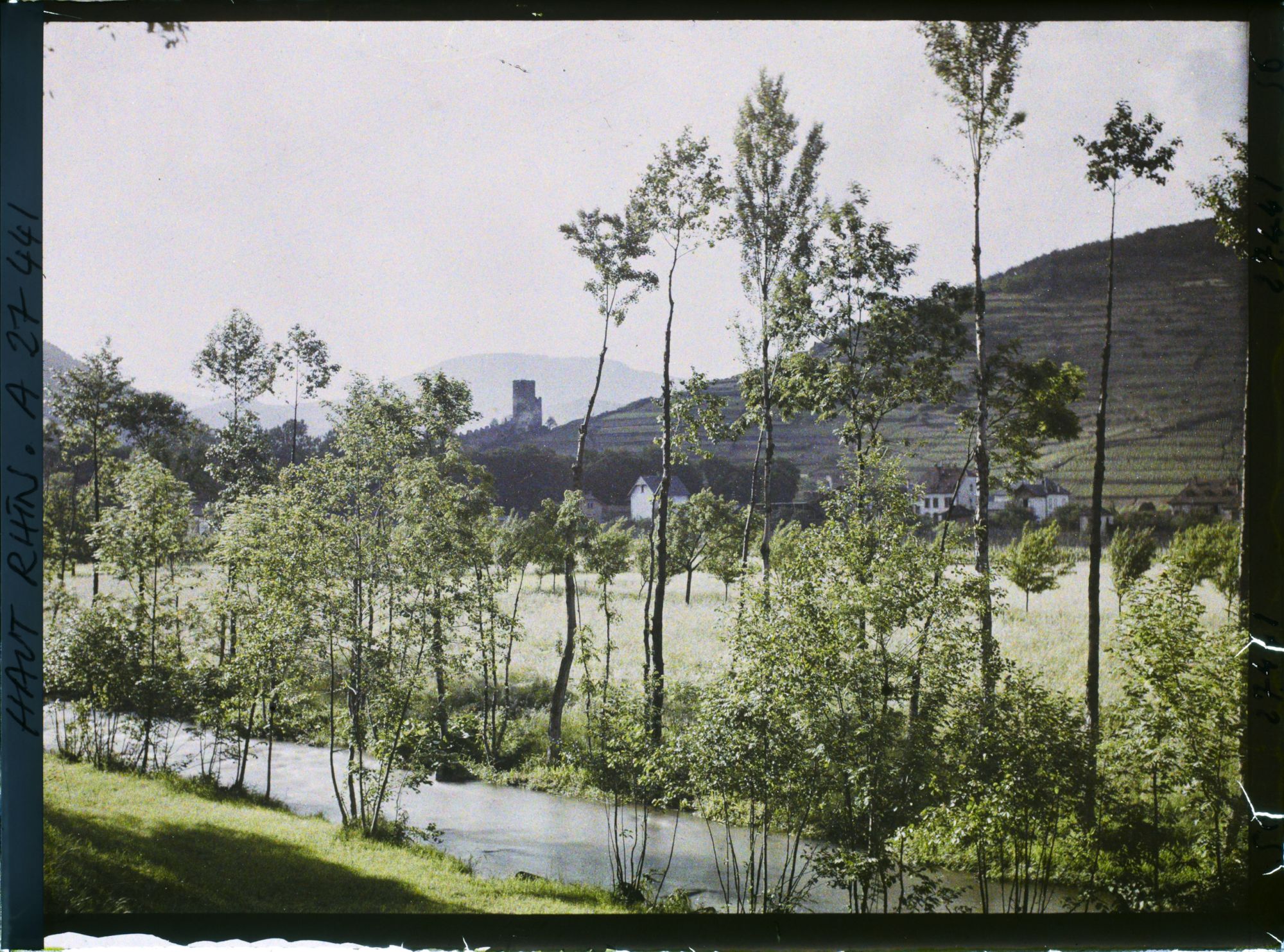 Image représentant France, Ammerschwihr, Les bords de la Veiss et le Château de Krysersberg, vue prise de la route de Ammerschwihr