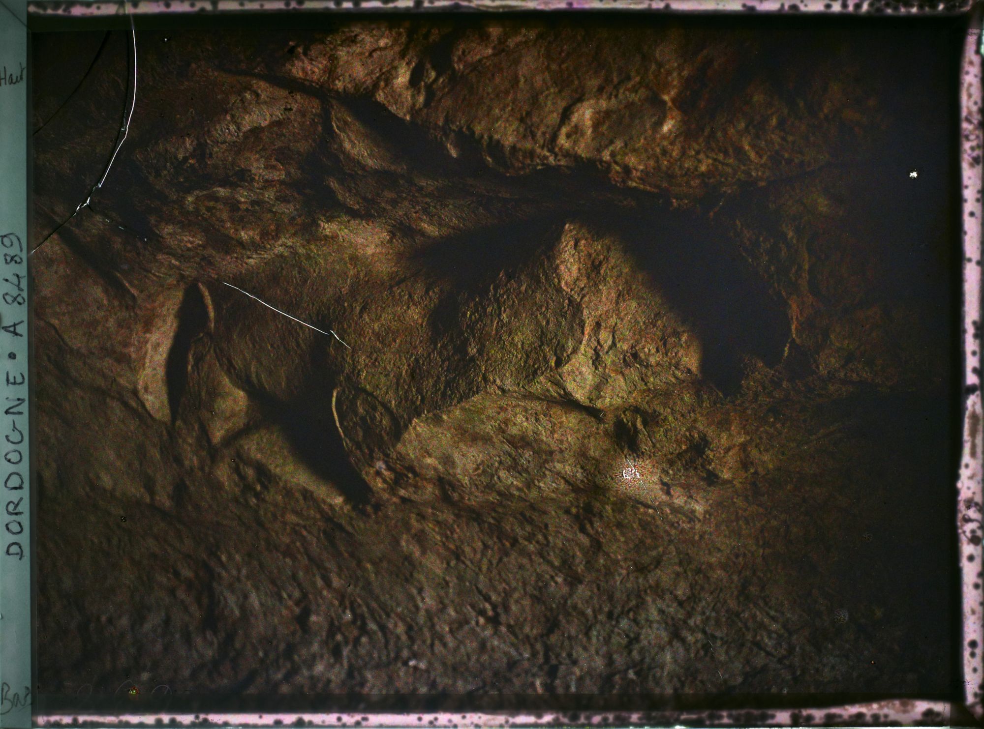 Image représentant France, Les Eyzies, L'abri sous roche de Laussel le cheval sculpté avec coups de pierres de silex