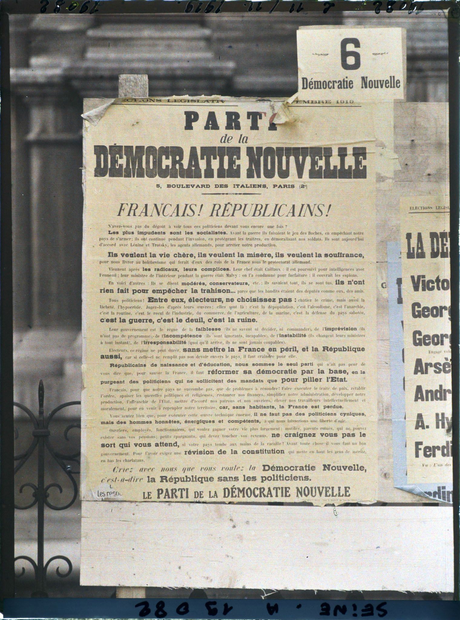 Image représentant Affiche du Parti de la nouvelle démocratie pour les élections législatives de novembre 1919
