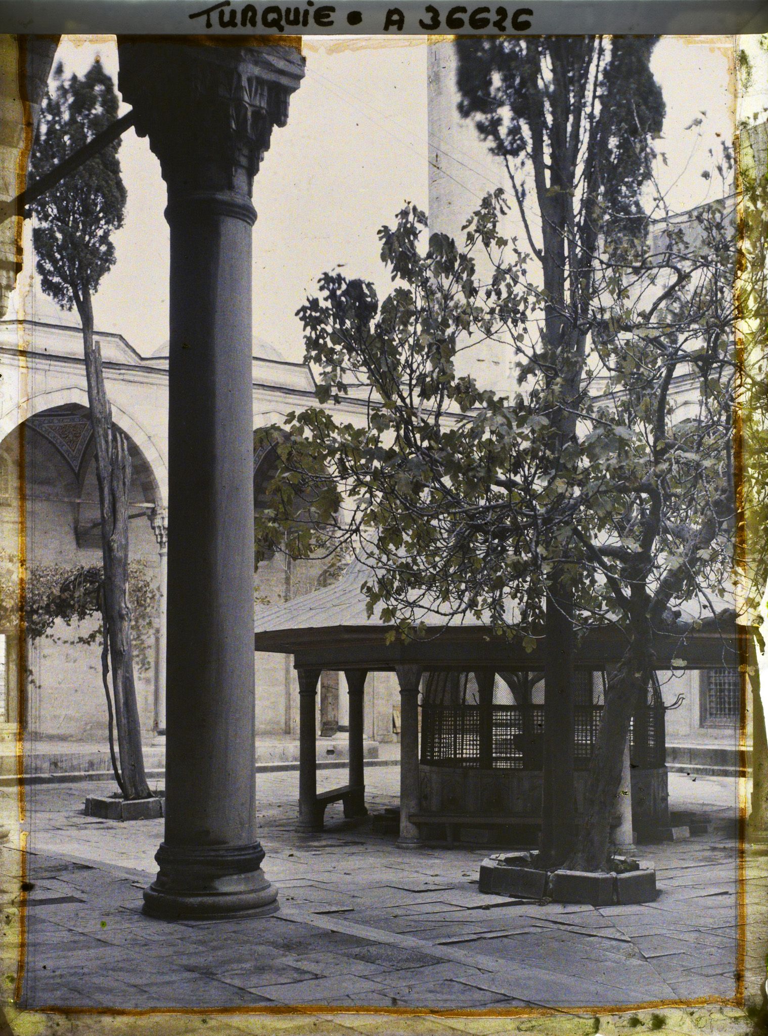 Image représentant Cour et fontaine aux ablutions (sadirvan) de la Sultan Selim Camii ("mosquée du Sultan Selim" )