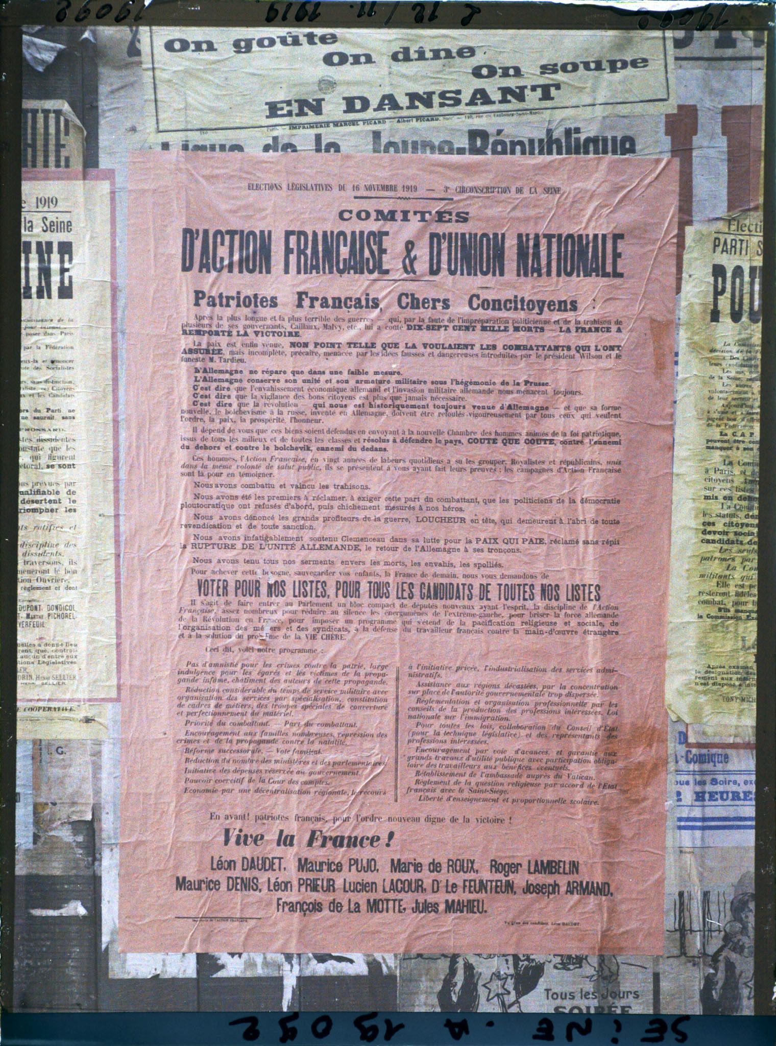 Image représentant Affiche des Comités d'Action française et d'Union nationale pour les élections législatives de novembre 1919
