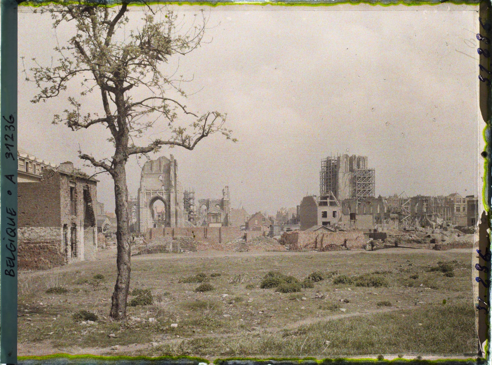 Image représentant Belgique, Ypres, Vue générale des ruines des Halles et de la Cathédrale St Martin
