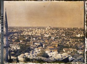Image représentant Panorama pris d'un minaret de la Süleymaniye Camii ("mosquée du Sultan-Soliman-le-Magnifique") vers l'ouest