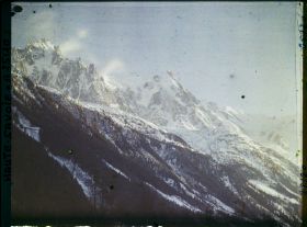 Image représentant France Les Alpes, Vallée de Chamonix, Coucher de Soleil s/ le Mt Blanc, les Aiges du Midi, du Plan et de la Blaitière (5h du soir)