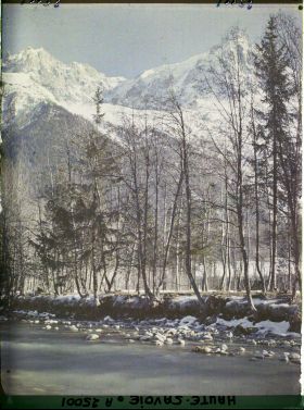 Image représentant France, Les Alpes-Vallée de Chamonix Paysage le long de l'Arve vers l'aiguille du Plan et l'aiguille de Blaitière