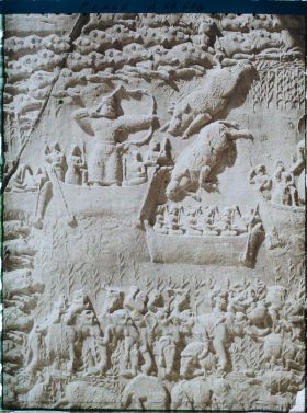 Image représentant Détail de la paroi latérale gauche de la grande grotte : scène de chasse royale au sanglier