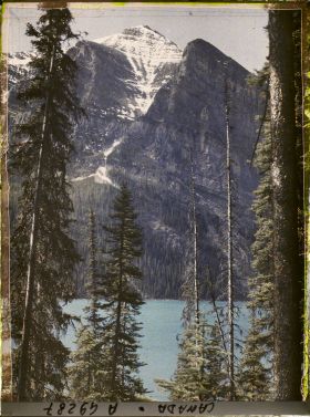 Image représentant Canada, Lac Louise, Le Lac et le Mt Fairwiev entre les arbres