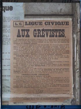 Image représentant Affiche de la Ligue civique d'appel au travail adressée aux grévistes