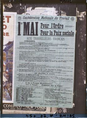 Image représentant Affiche de la Confédération nationale du travail " Pour l'ordre, pour la Paix sociale " à l'occasion du 1er mai