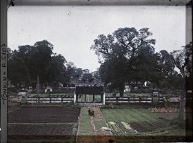 Image représentant Vue plongeante sur les deux premières cours du Van-mieu, temple confucéen de la " Culture littéraire ", dans le quartier de la Citadelle (route de Sinh-tu)