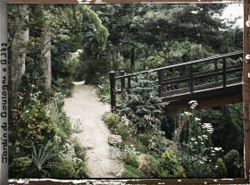Image représentant Sentier fleuri entre un torii et un pont du " sanctuaire japonais ", menant en direction du quai du 4-Septembre
