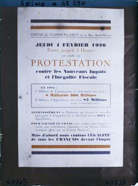 Image représentant Affiche de protestation des commerçants de la rue Saint-Honoré contre l'augmentation des impôts