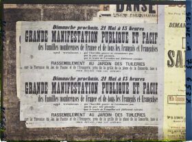 Image représentant Affiche de la Ligue des familles nombreuses de France, appel à une manifestation pacifique pour l'application du traité de Versailles