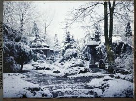 Image représentant Le " village japonais " sous la neige, vu depuis son entrée, côté jardin anglais