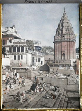 Image représentant Pèlerins et vaches sacrées sur les ghats