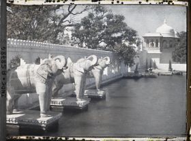 Image représentant Les éléphants de pierre près de l'embarcadère de l'île-palais Jag Mandir