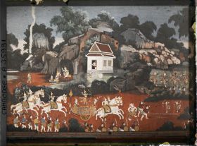 Image représentant Peinture murale du Vat Prah-keo, pagode royale ou pagode du Bouddha d'Emeraude dite " pagode d'argent " (?)   ou de la galerie formant cloître délimitant la cour de la pagode (?)