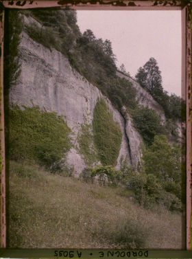 Image représentant France, Laugerie Basse : grands placages de lierre et la grande fente verticale.