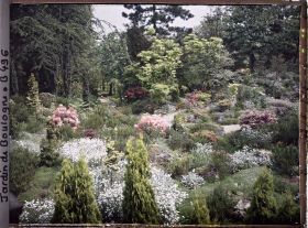 Image représentant Rocaille fleurie du " sanctuaire japonais " proche du sôrintô et chemin d'accès au verger-roseraie