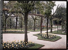 Image représentant Partie nord-est du verger-roseraie vue depuis le rond-point fleuri, proche du jardin français