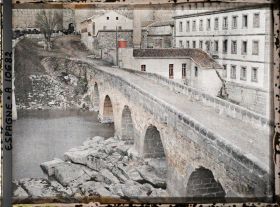 Image représentant Espagne, Avila, Le Vieux Pont à 5 arches (granite gris et grès rouge) sur le Rio Adaja avec les moulins