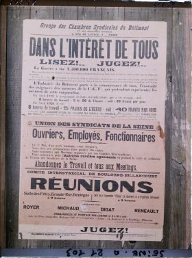 Image représentant Affiches d'appel au travail du Groupe des chambres syndicales du Bâtiment et d'appel à la grève de l'Union des syndicats de la Seine, à l'occasion du 1er mai
