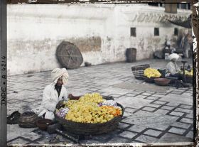 Image représentant Marchands de fleurs pour les fidèles près du temple d'or des sikhs
