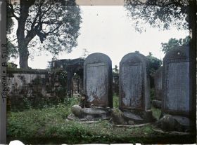 Image représentant Trois stèles élevées sur des tortues de pierre, dans la troisième cour du temple confucéen de la " Culture littéraire ", dans le quartier de la Citadelle (route de Sinh-tu)