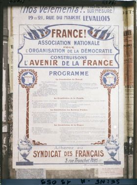 Image représentant Affiche du Syndicat des Français pour les élections législatives de novembre 1919