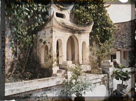 Image représentant Un petit édifice religieux environné de plants de bétel