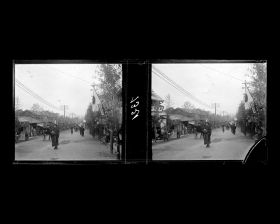 Image représentant Passants dans rue décorée pour le nouvel an