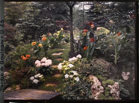 Image représentant Pont puis pas japonais dessinant un chemin sur une butte fleurie du " sanctuaire japonais "