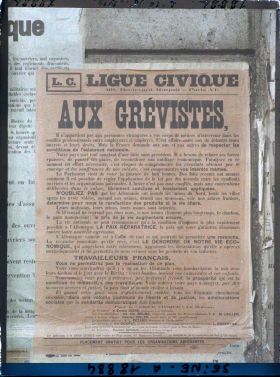 Image représentant Affiche de la ligue civique d'appel au travail adressée aux grévistes
