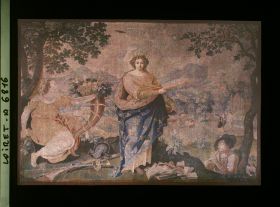 Image représentant L'une des huit broderies du XVIIème siècle de la salle d'honneur de l'hôtel de Ville. Les quatre parties du monde : l'Europe